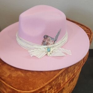 Diva Pink Hat with Lace and Jewel Accent